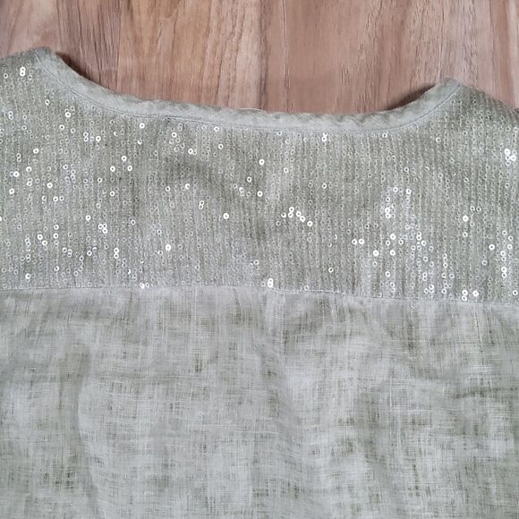 🔺️Soft Surroundings Olive Sequined Linen Long Sleeve Top XSmall - Picture 6 of 14